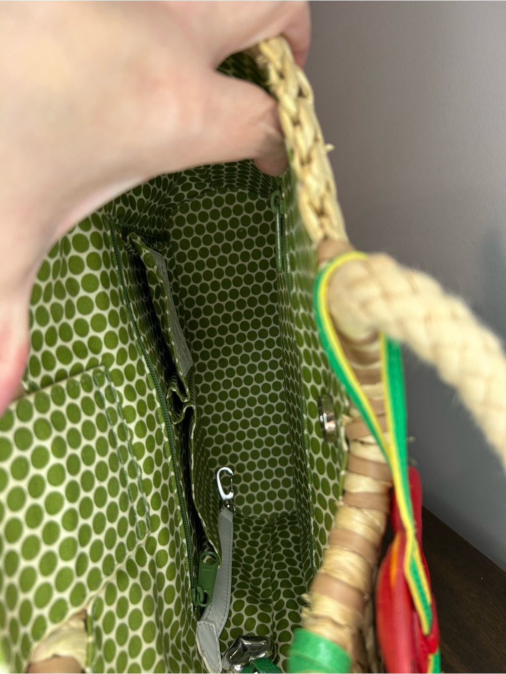 Brighton Woven Hula Straw Tote with Green Leaf Appliqué & Red Flower Charm - Picture 11 of 17